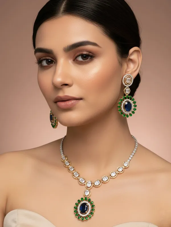 Pure_925_Silver_Blue_Centre_Necklace_Set_For_Women