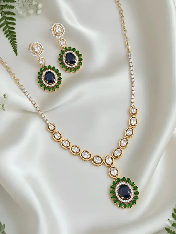 Pure_925_Silver_Blue_Centre_Necklace_Set_For_Women