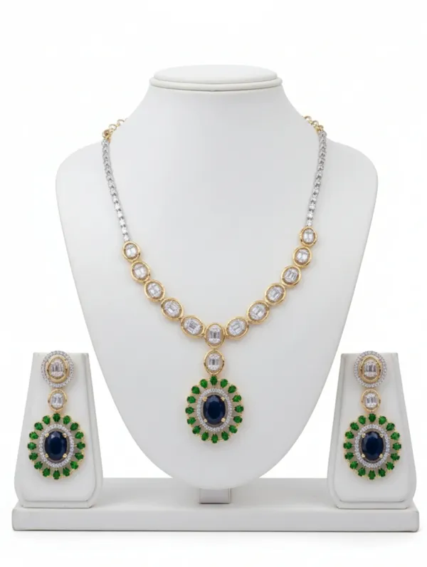 Pure_925_Silver_Blue_Centre_Necklace_Set_For_Women
