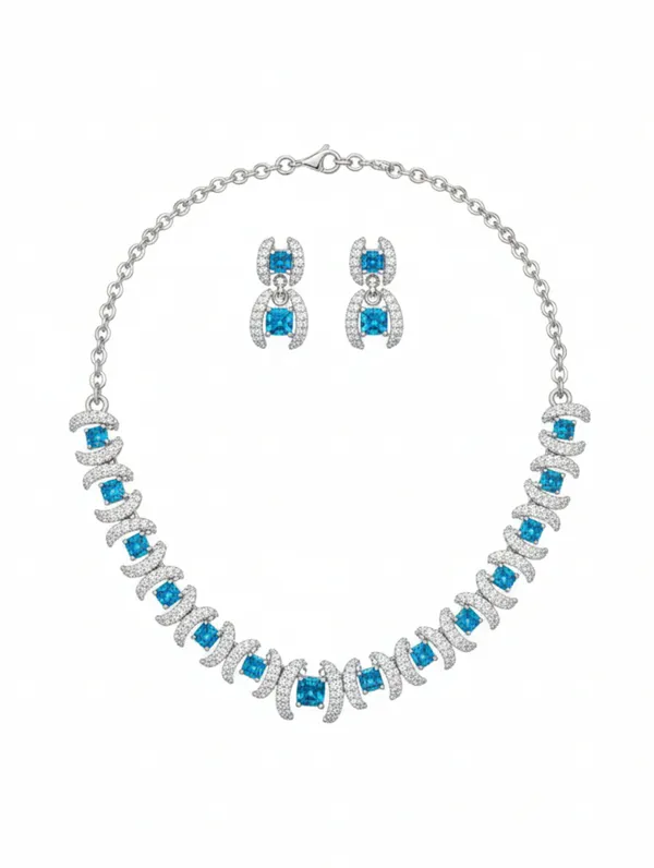 Pure_925_Silver_Blue_Square_Necklace_Set_For_Women