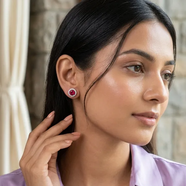 Pure_925_Silver_Centre_Red_Studs_For_Women