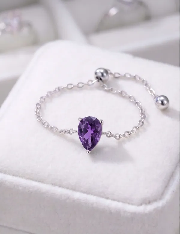 Pure_925_Silver_Droplet_Chain_Ring_For_Girls_And_Women_Purple_Single