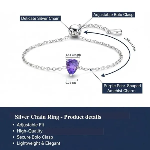 Pure_925_Silver_Droplet_Chain_Ring_For_Girls_And_Women_Purple_Single