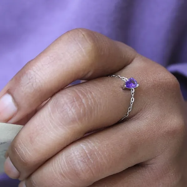 Pure_925_Silver_Droplet_Chain_Ring_For_Girls_And_Women_Purple_Single