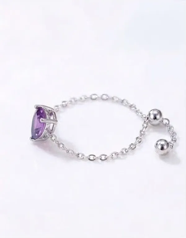 Pure_925_Silver_Droplet_Chain_Ring_For_Girls_And_Women_Purple_Single