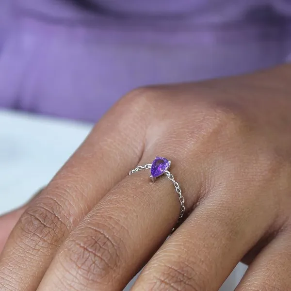 Pure_925_Silver_Droplet_Chain_Ring_For_Girls_And_Women_Purple_Duo