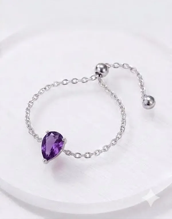Pure_925_Silver_Droplet_Chain_Ring_For_Girls_And_Women_Purple_Duo