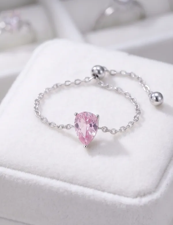 Pure_925_Silver_Droplet_Chain_Ring_For_Girls_And_Women_Pink_Single
