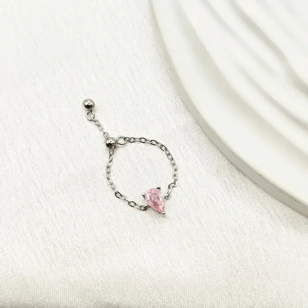 Pure_925_Silver_Droplet_Chain_Ring_For_Girls_And_Women_Pink_Single
