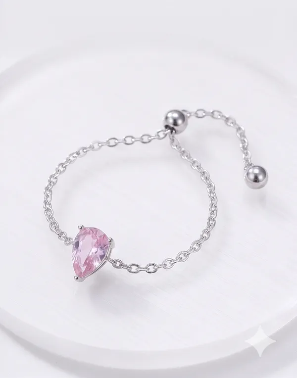 Pure_925_Silver_Droplet_Chain_Ring_For_Girls_And_Women_Pink_Duo