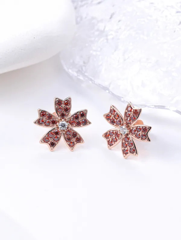 Pure_925_Silver_Red_Flower_Earrings_For_Women