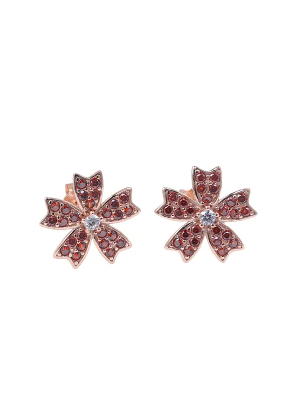 Pure_925_Silver_Red_Flower_Earrings_For_Women