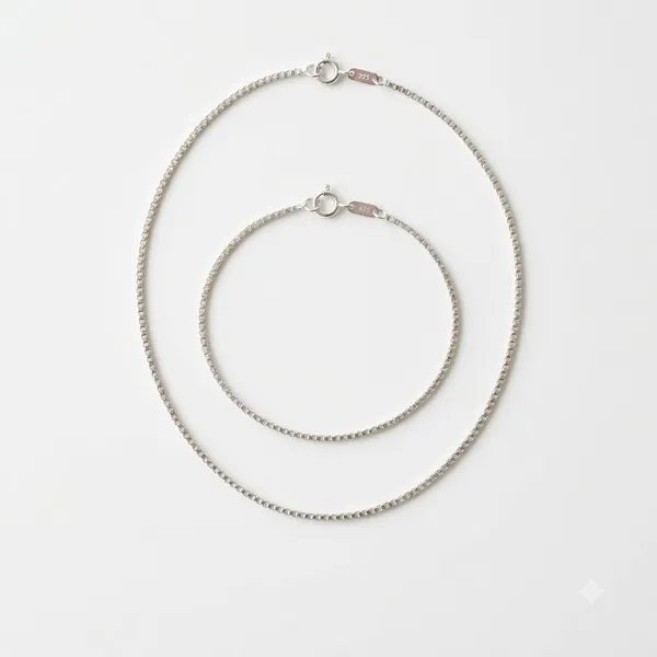 Pure_925_Silver_Box_Chain_And_Bracelet_Set_For_Men_Women