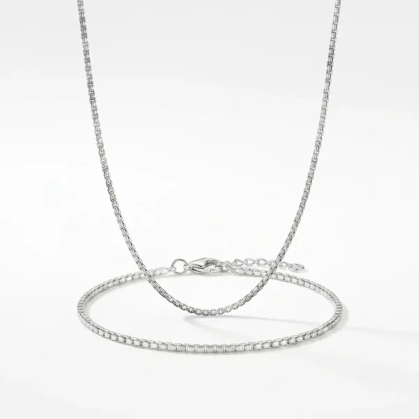 Pure_925_Silver_Box_Chain_And_Bracelet_Set_For_Men_Women