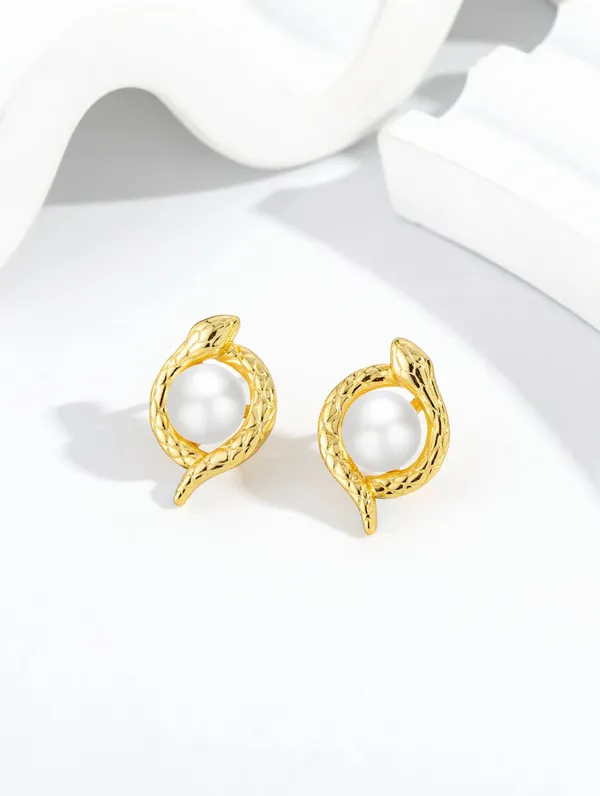 Pure_925_Silver_Golden_Serpent_Earrings_For_Women