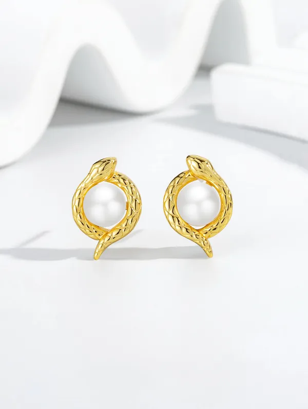Pure_925_Silver_Golden_Serpent_Earrings_For_Women