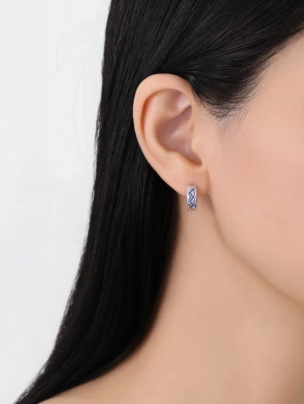 Pure_925_Silver_Blue_Border_Hoops_Earrings_For_Women