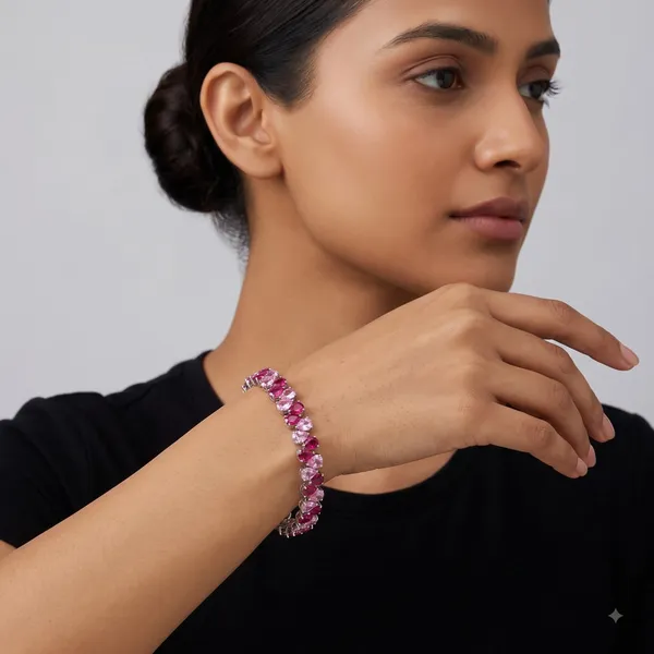 Pure_925_Silver_Multi_Sapphire_Leaf_Bracelet_For_Women