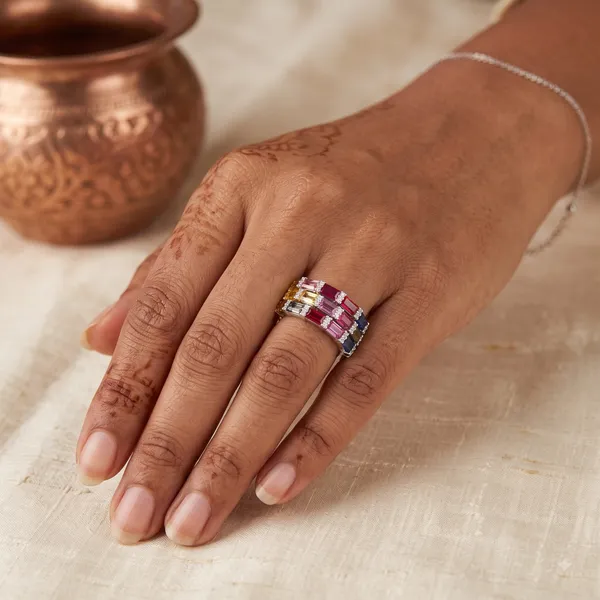 Pure_925_Silver_Multi_Sapphire_Three_Layer_Emerald_Cut_Ring_For_Women