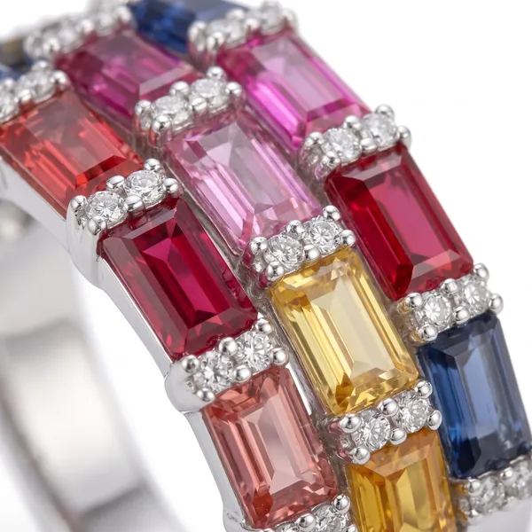 Pure_925_Silver_Multi_Sapphire_Three_Layer_Emerald_Cut_Ring_For_Women