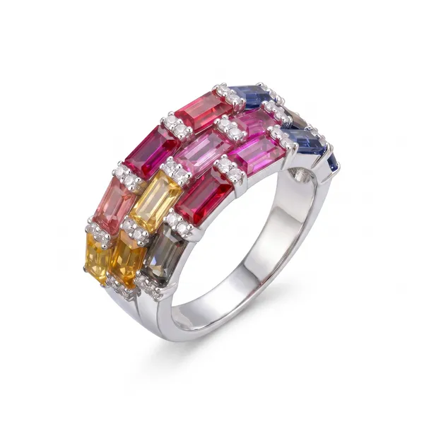 Pure_925_Silver_Multi_Sapphire_Three_Layer_Emerald_Cut_Ring_For_Women