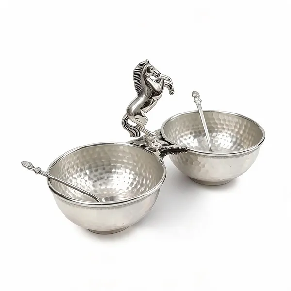 Silver-Coated_Horse_Motif_Hammered_Double_Decorative_Bowl