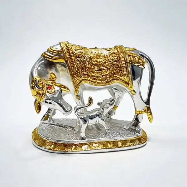 Silver-Coated_Cow_Calf_Blessing_Spiritual_Idol