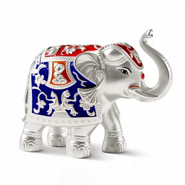 Silver-Tone_Enamel_Royal_Blue_Red_Elephant_Figurine