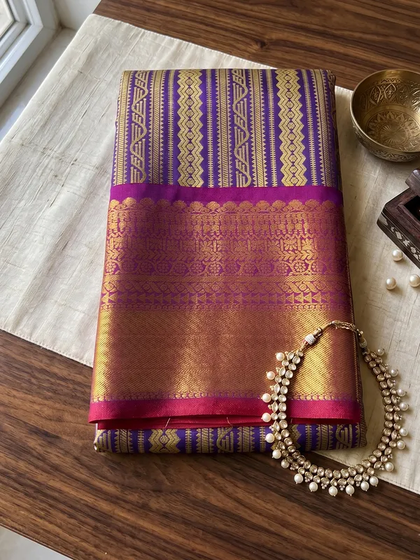 Navy_Blue_Kanjivaram_Silk_Striped_Saree_For_Women