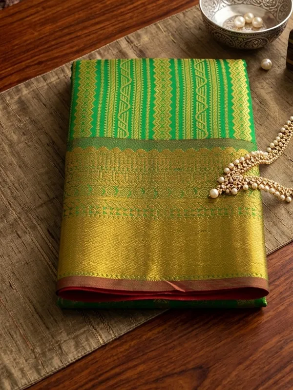 Light_Green_Kanjivaram_Silk_Zari_Striped_Saree_For_Women
