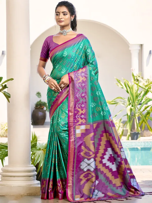 Rama_Green_Purple_Pochampalli_Soft_Silk_Ikat_Saree_For_Women