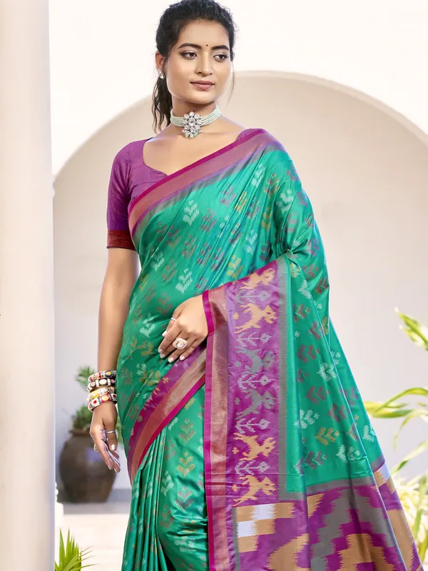 Rama_Green_Purple_Pochampalli_Soft_Silk_Ikat_Saree_For_Women