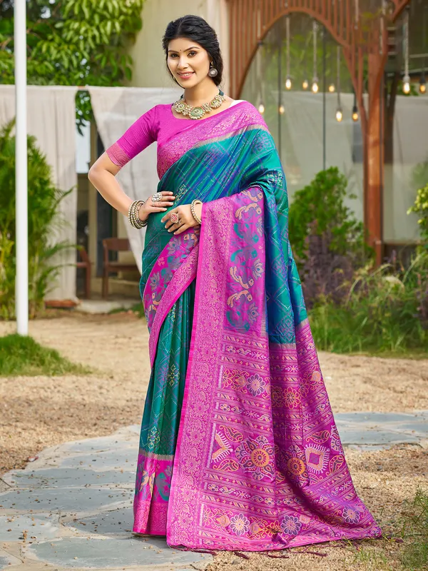 Teal_Blue_Pochampalli_Silk_Woven_Saree_For_Women