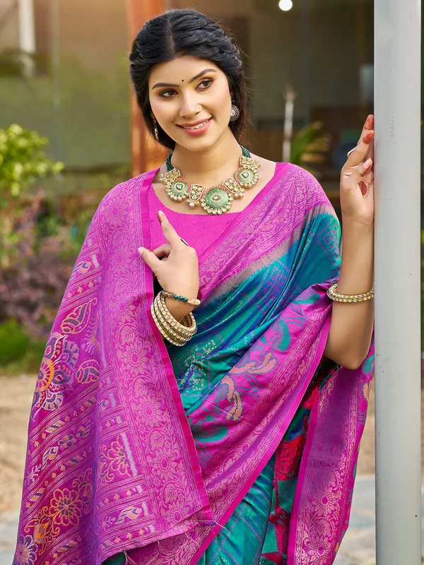 Teal_Blue_Pochampalli_Silk_Woven_Saree_For_Women