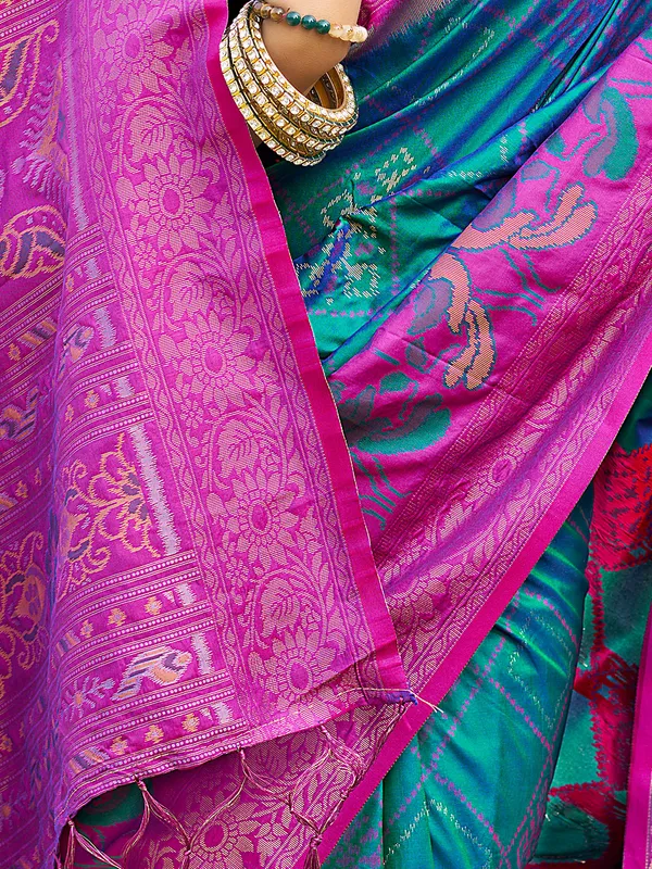Teal_Blue_Pochampalli_Silk_Woven_Saree_For_Women