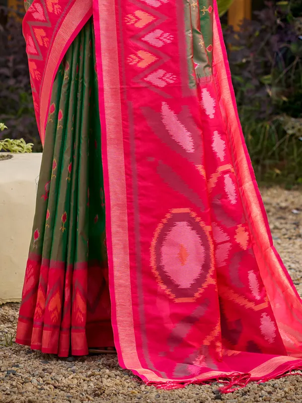 Olive_Green_Pochampalli_Silk_Woven_Saree_For_Women