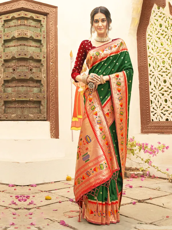 Dark_Green_Paithani_Silk_Zari_Woven_Bridal_Saree_For_Women