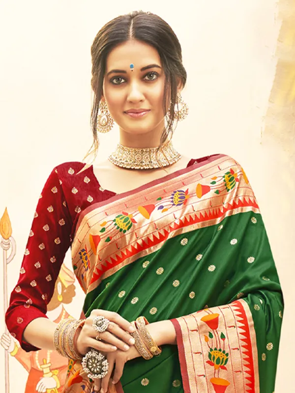 Dark_Green_Paithani_Silk_Zari_Woven_Bridal_Saree_For_Women