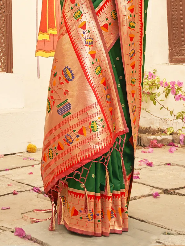 Dark_Green_Paithani_Silk_Zari_Woven_Bridal_Saree_For_Women