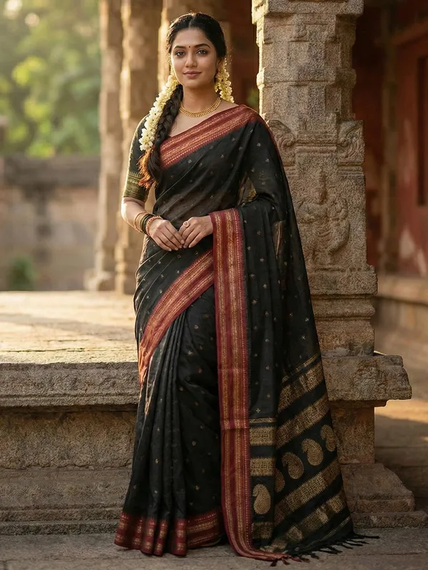 Silk_Blend_Zari_Border_Butti_Woven_Pallu_Festive_Saree_For_Women