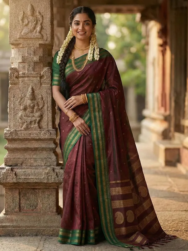 Maroon_Silk_Blend_Zari_Border_Woven_Saree_For_Women