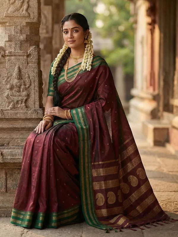 Maroon_Silk_Blend_Zari_Border_Woven_Saree_For_Women