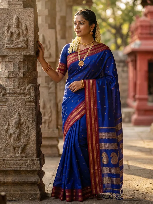 Royal_Blue_Silk_Blend_Zari_Border_Woven_Saree_For_Women