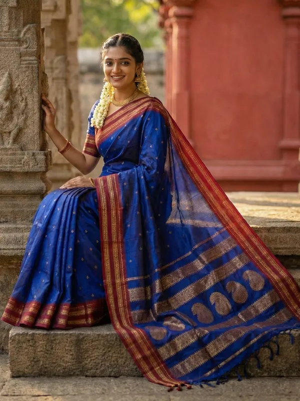 Royal_Blue_Silk_Blend_Zari_Border_Woven_Saree_For_Women