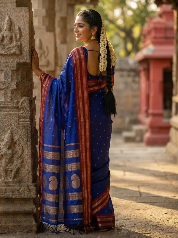 Royal_Blue_Silk_Blend_Zari_Border_Woven_Saree_For_Women