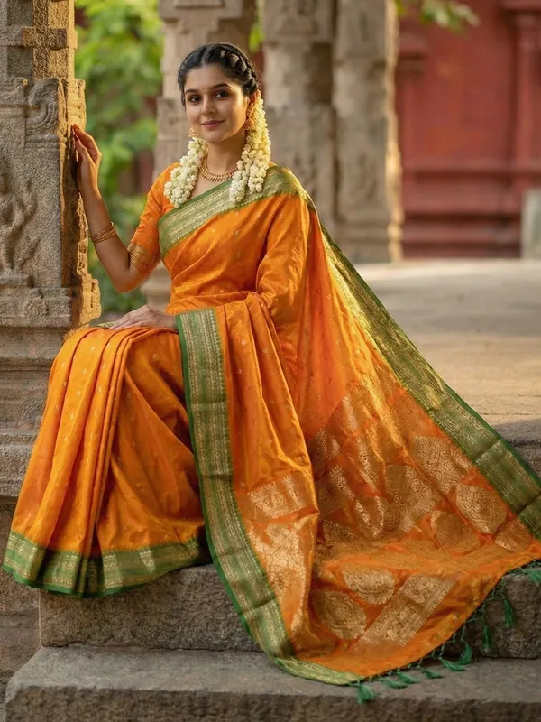 Orange_Silk_Blend_Zari_Border_Woven_Saree_For_Women