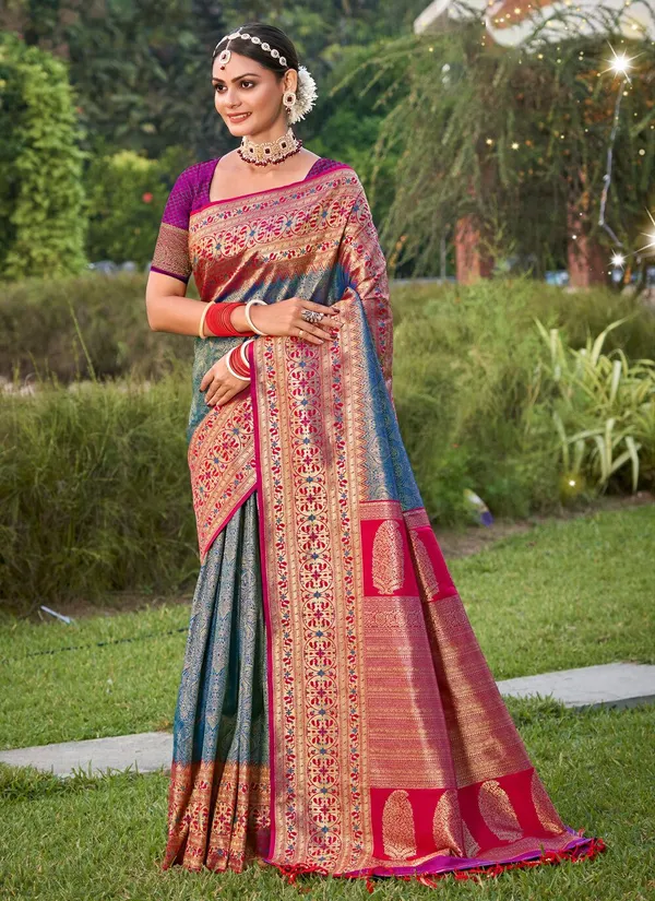 Steel_Blue_Pink_Silk_Zari_Woven_Contrast_Border_Saree_For_Women