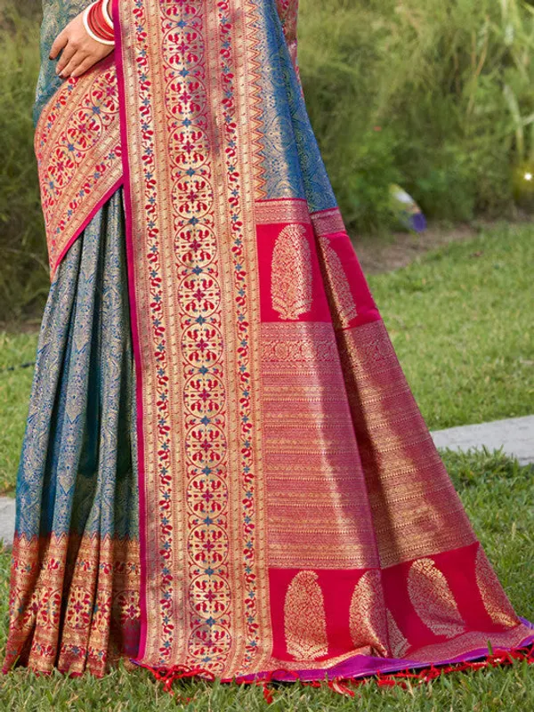 Steel_Blue_Pink_Silk_Zari_Woven_Contrast_Border_Saree_For_Women