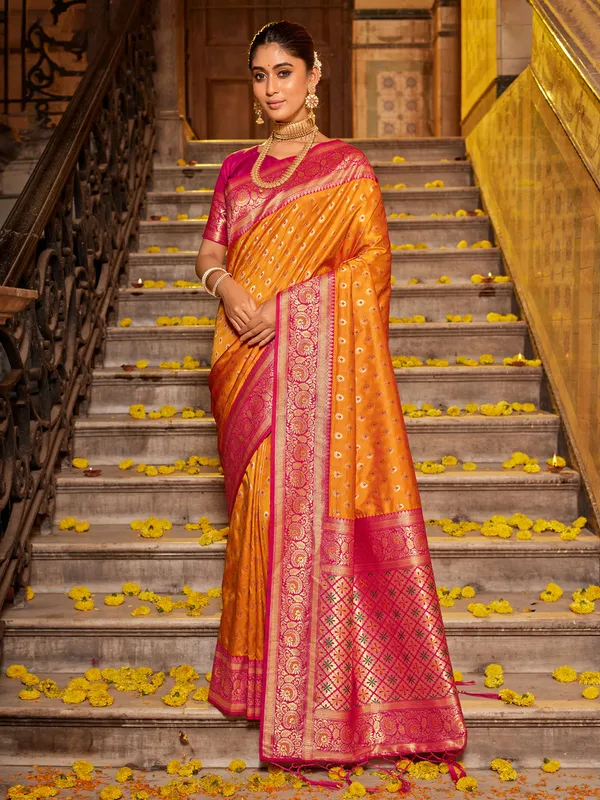 Mustard_Yellow_Silk_Zari_Woven_Saree_For_Women