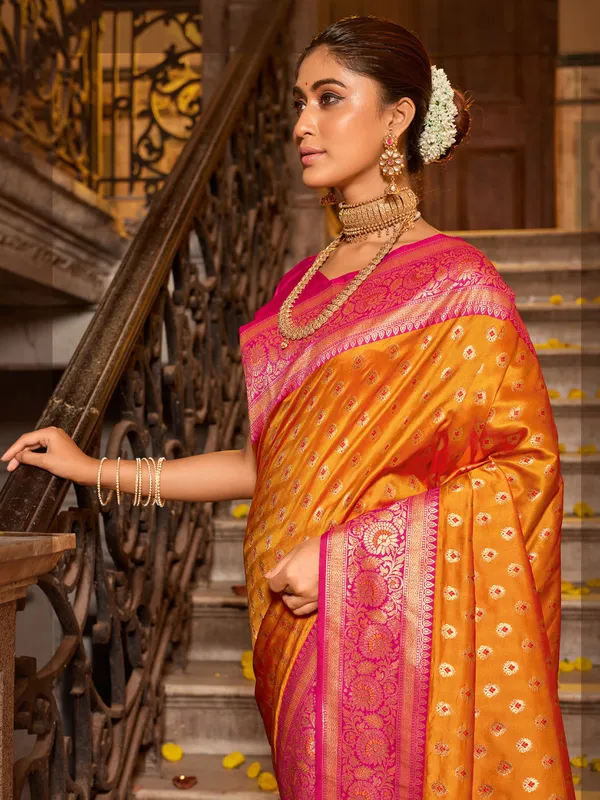 Mustard_Yellow_Silk_Zari_Woven_Saree_For_Women